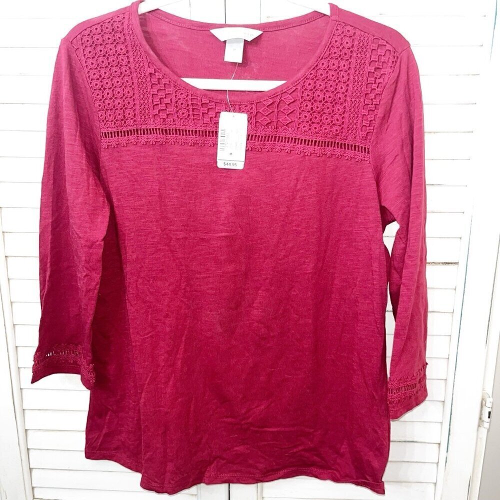 NWT Christopher Banks Woman's Crochet Neckline Large Red Feminine
